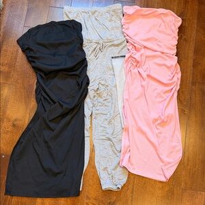 Stretchy Ruched Tube Dresses and Soft tube jump suit Bundle - Black, Pink, Gray